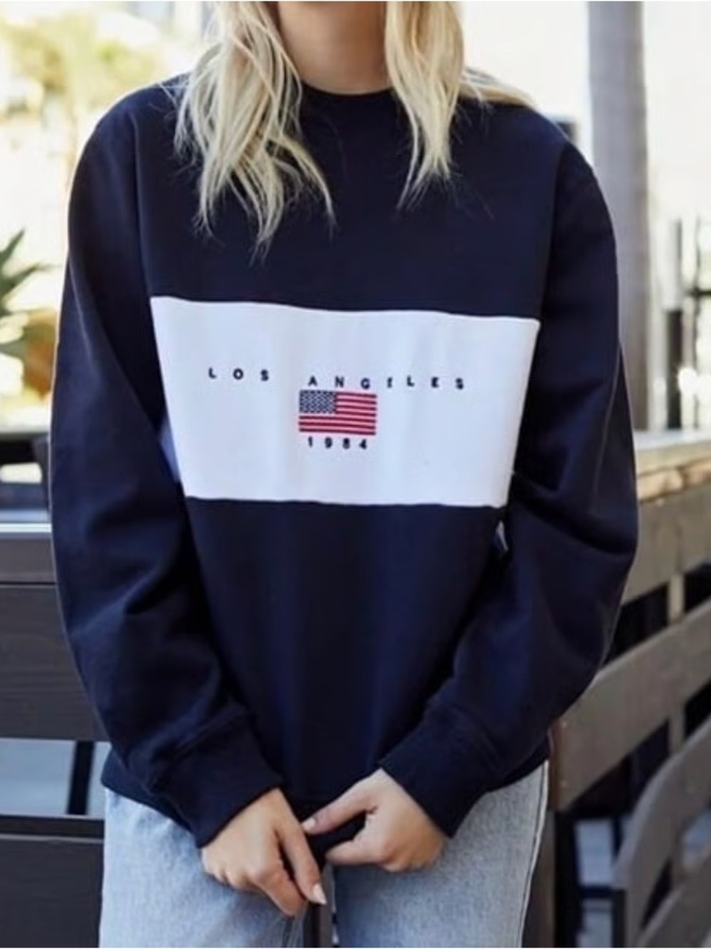 Brandy Melville John Galt Los Angeles 1984 Navy Embroidered Sweatshirt